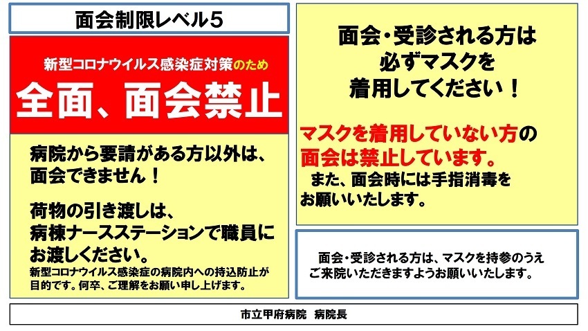 新型コロナウイルス感染症 Covid 19 対策に伴う面会全面禁止